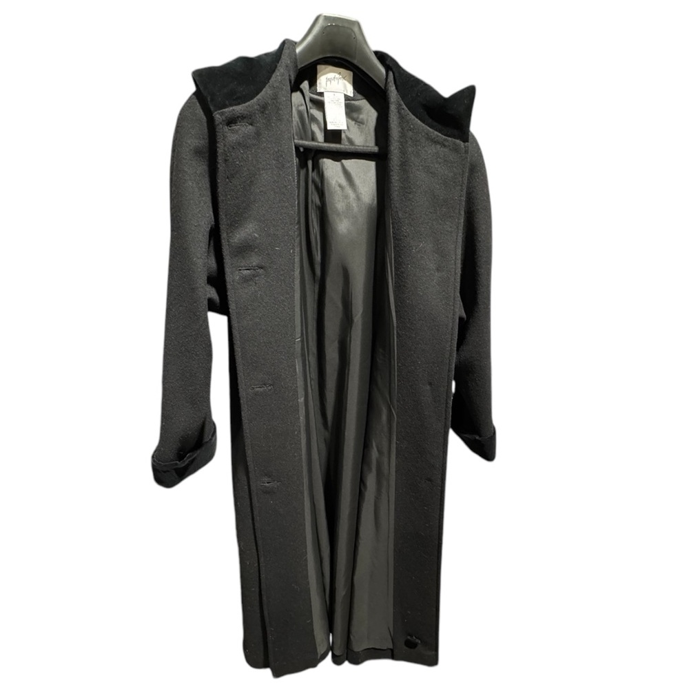 Vintage Jacqueline Ferrar Coat Women's 12 Black Wool Long Hooded